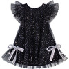 Athénée Flutter Sleeve Tulle Dress With Bow, Black Shimmer - Dresses - 1 - thumbnail