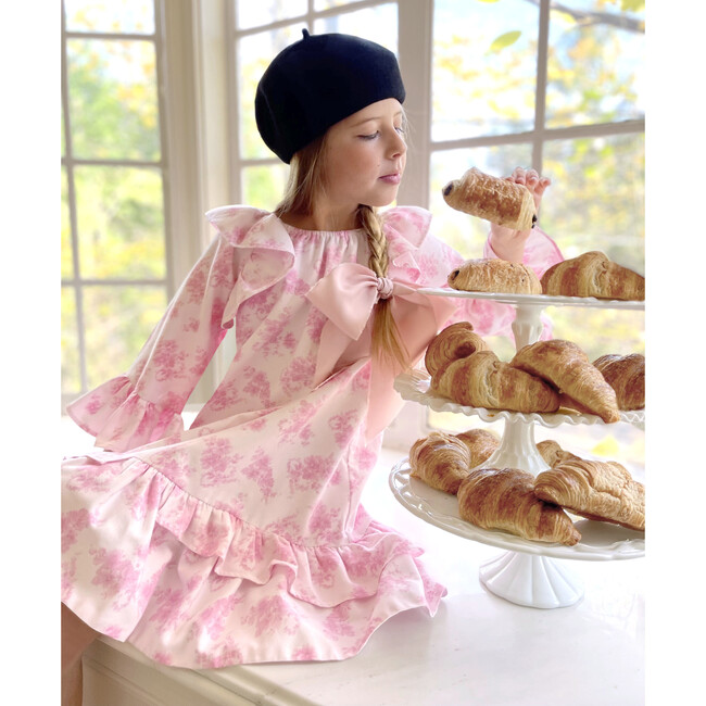 Triomphe 3/4 Sleeve Ruffled Toile Dress, Pink