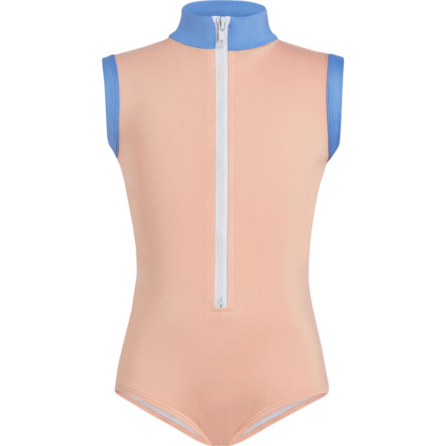 The Noho High Collar Front Half Zip One-Piece, Salmon Sky