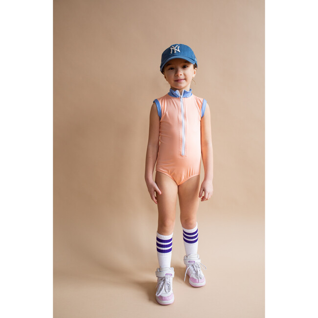 The Noho High Collar Front Half Zip One-Piece, Salmon Sky