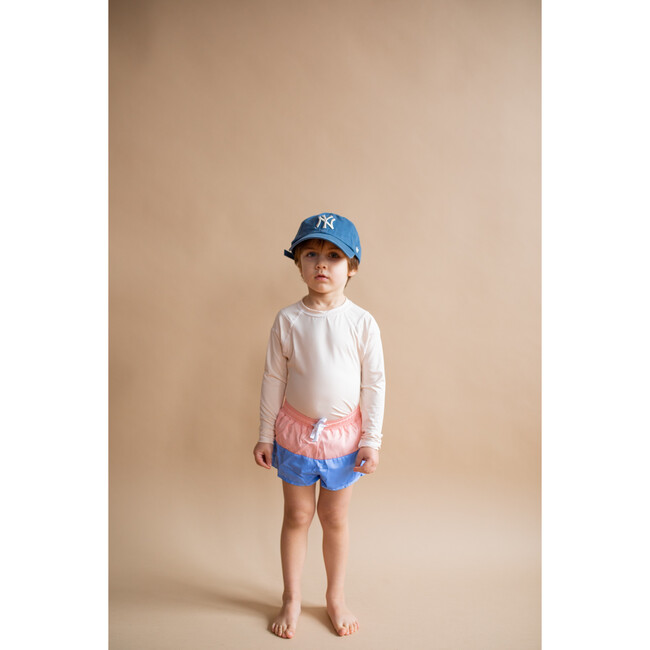 Mid-Leg Boy Short Swim Trunks, Salmon Sky