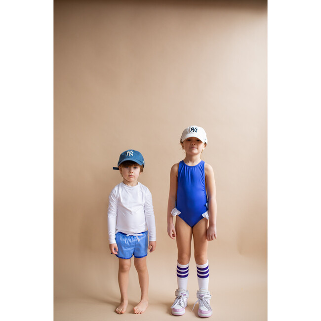 Mid-Leg Boy Short Swim Trunks, Blue Deep - Swim Trunks - 4