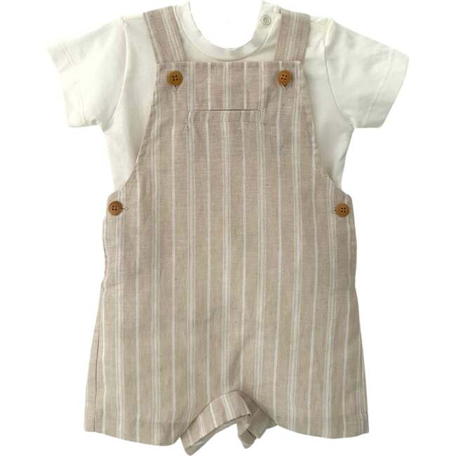 2-Piece French Stripe Romper, Beige