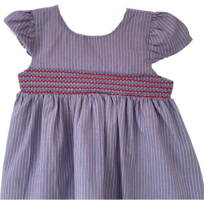 French Pinstripe Smocked Dress, Purple