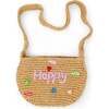 Girls Wicker Crossbody Message Charm Tote, Purple "Smile" - Bags - 1 - thumbnail