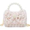 Girls Tweed Jumbo Pearl Bow Handbag, Pink - Bags - 1 - thumbnail