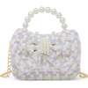 Girls Tweed Jumbo Pearl Bow Handbag, Purple - Bags - 1 - thumbnail