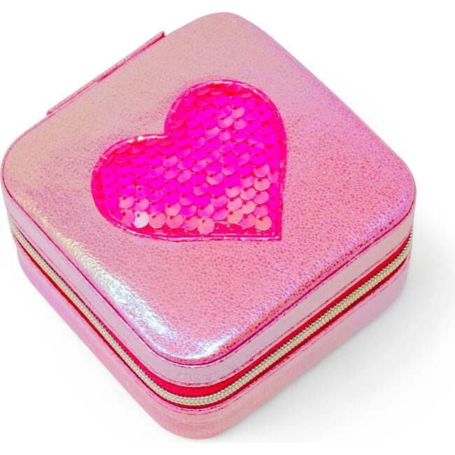 Girl's Sparking Sequin Heart Jewelry Box, Hot Pink