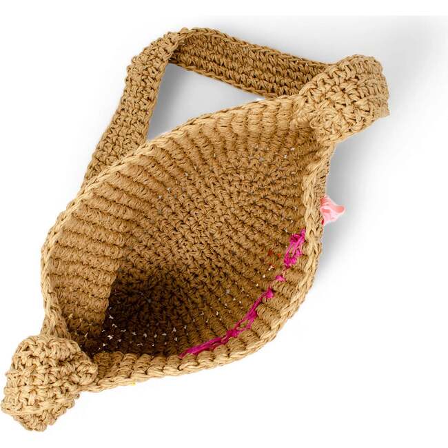 Girls Wicker Crossbody Message Charm Tote, Hot Pink "Love" - Bags - 3