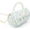 Girls Tweed Jumbo Pearl Bow Handbag, Teal - Bags - 3