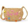 Girls Wicker Crossbody Message Charm Tote, Hot Pink "Love" - Bags - 4