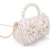 Girls Tweed Jumbo Pearl Bow Handbag, Pink - Bags - 3