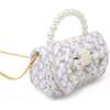 Girls Tweed Jumbo Pearl Bow Handbag, Purple - Bags - 3