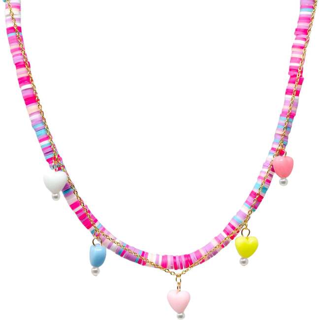 Girl's Colorful Disk Necklace & Charm Duo, Hearts