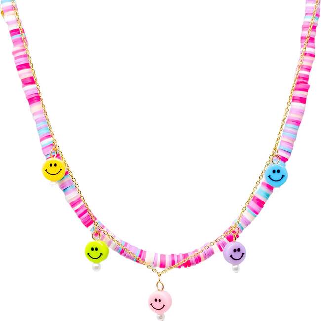 Girl's Colorful Disk Necklace & Charm Duo,  Happy Faces