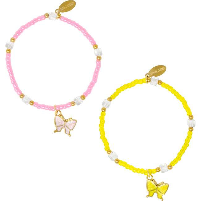 Girl's Butterfly Bead Dainty Bracelet Set, Pink/Yellow