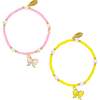 Girl's Butterfly Bead Dainty Bracelet Set, Pink/Yellow - Bracelets - 1 - thumbnail