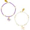 Girl's Butterfly Bead Dainty Bracelet Set, Purple/White - Bracelets - 1 - thumbnail