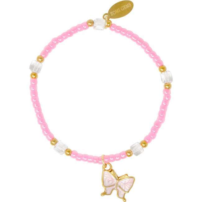 Girl's Butterfly Bead Dainty Bracelet Set, Pink/Yellow