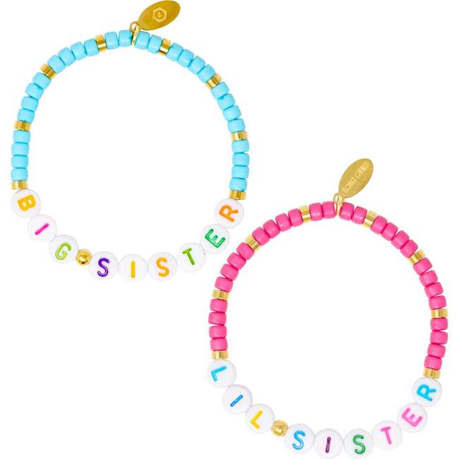 Girl's Big Sis/Lil Sis Stretchy Bead Bracelet Set, Pink/Teal
