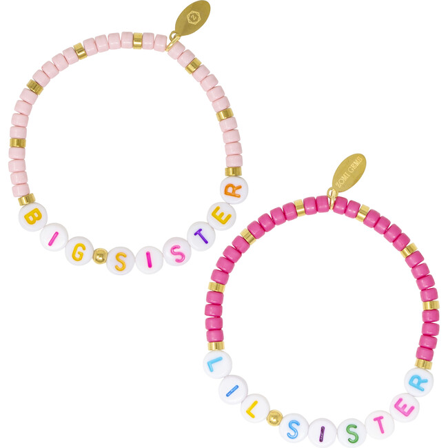 Girl's Big Sis/Lil Sis Stretchy Bead Bracelet Set, Pink