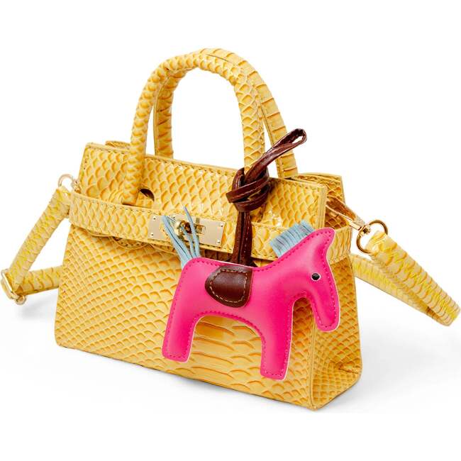 Girl's Crocodile Pony Handbag, Yellow - Bags - 3
