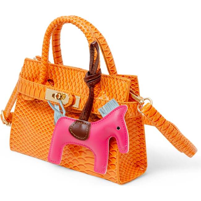 Girl's Crocodile Pony Handbag, Orange - Bags - 3