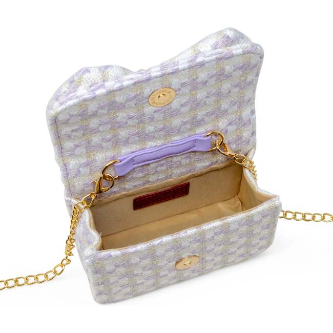 Girls Tweed Jumbo Pearl Bow Handbag, Purple - Bags - 5