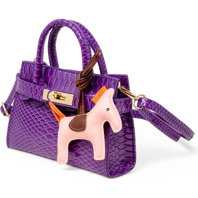 Girl's Crocodile Pony Handbag, Purple - Bags - 3