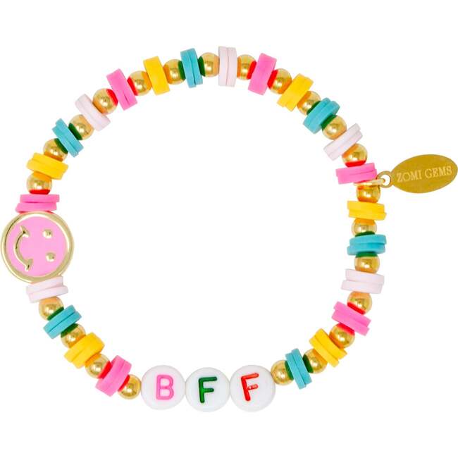 Girl's BFF Smile Stretchy Bracelet Set, Blue, Orange & Pink