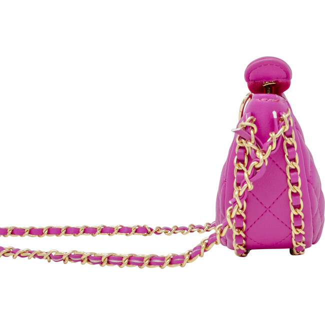 Tiny Quilted Chain Wrapped Hobo Bag, Hot Pink
