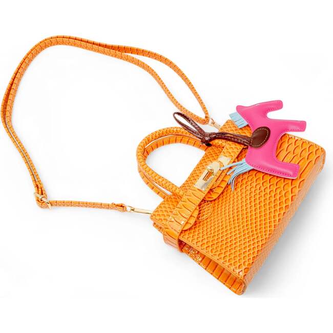 Girl's Crocodile Pony Handbag, Orange - Bags - 4