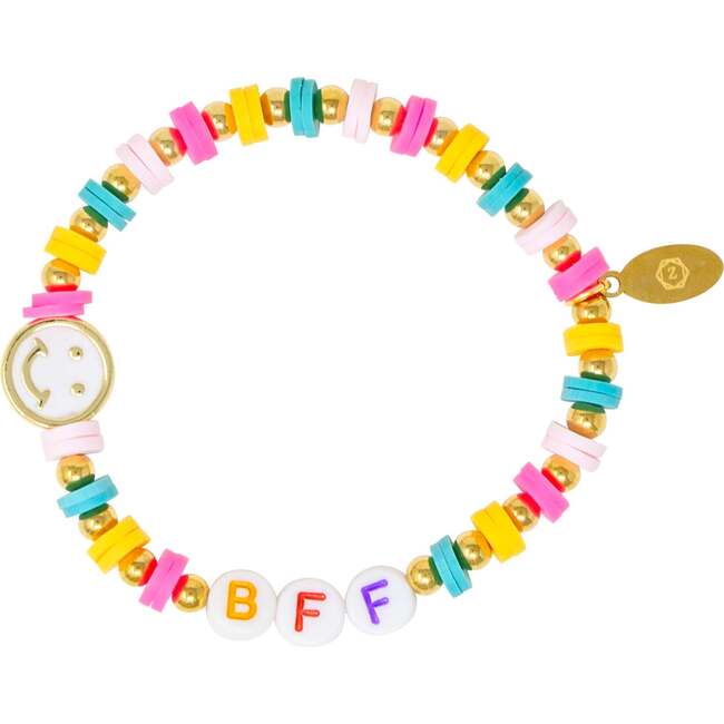 Girl's BFF Smile Stretchy Bracelet Set, Blue, White & Pink - Bracelets - 4