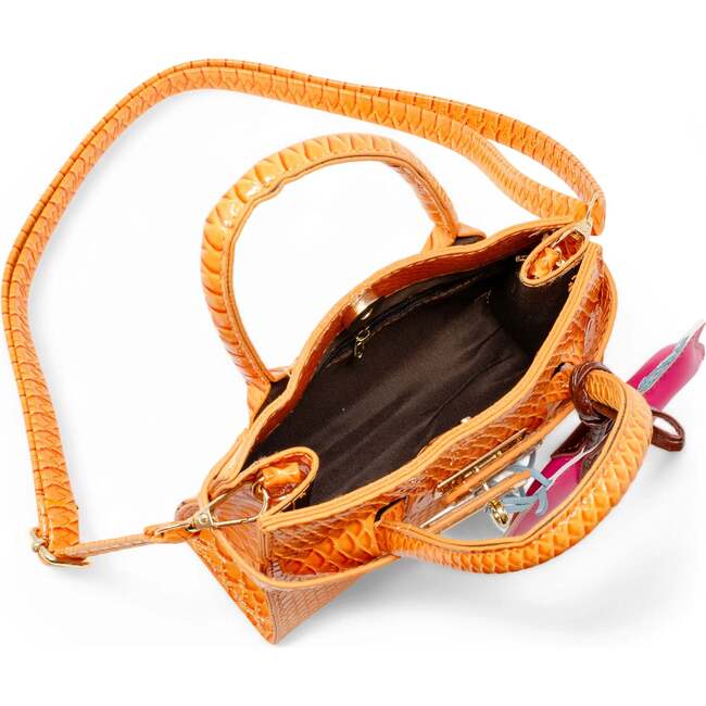 Girl's Crocodile Pony Handbag, Orange - Bags - 5