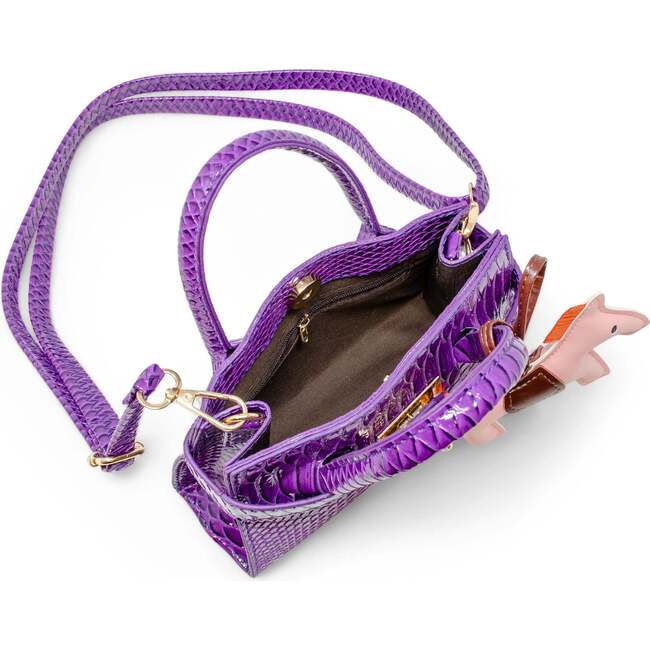 Girl's Crocodile Pony Handbag, Purple - Bags - 5