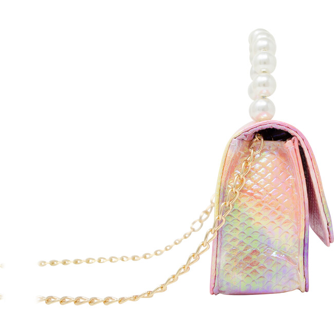 Mermaid Tie-Dye Pearl Handle Chain Strap Crocodile Texture Handbag, Pink