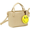 Faux Leather Tote Shoulder Strap Handbag With Sequins Happy Face Charm, Gold - Bags - 3 - thumbnail