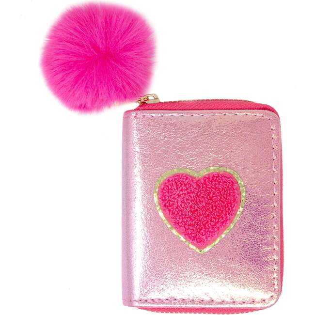 Shiny Heart Patch Wallet,  Hot Pink