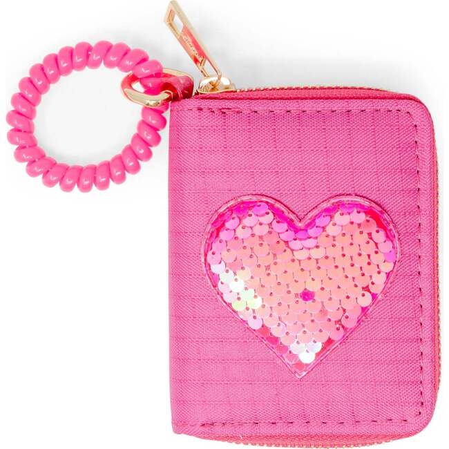Sequin Heart Spiral Strap Wallet,  Hot Pink