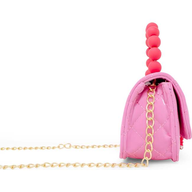 Pearl Handle Message Charm Handbag,  Hot Pink