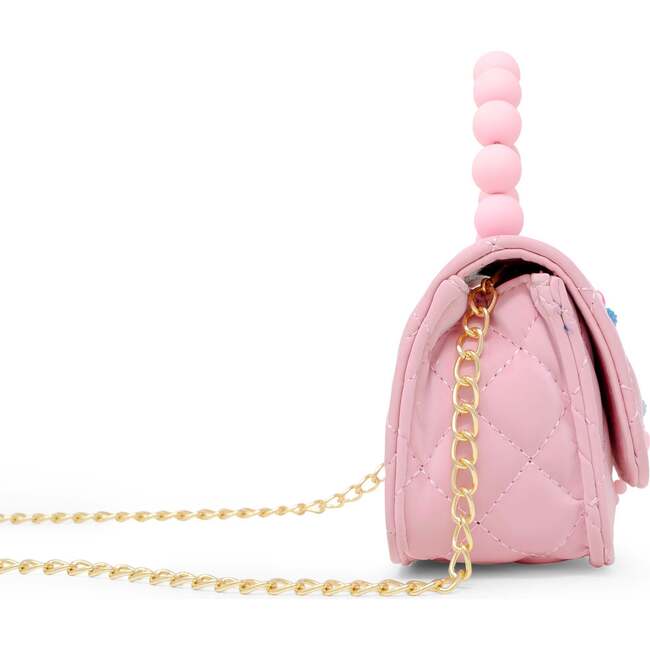 Pearl Handle Message Charm Handbag,  Pink