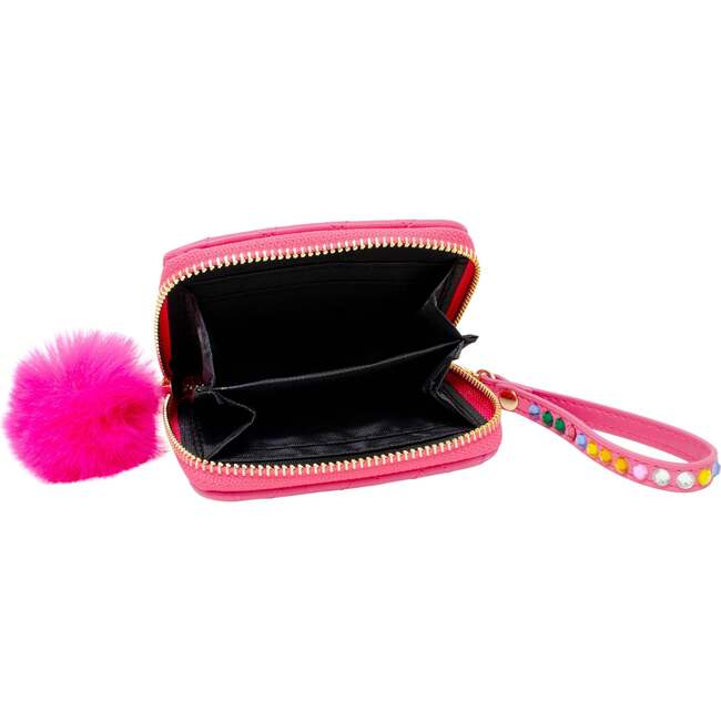 Quilted Rhinestone Strap Wallet,  Hot Pink