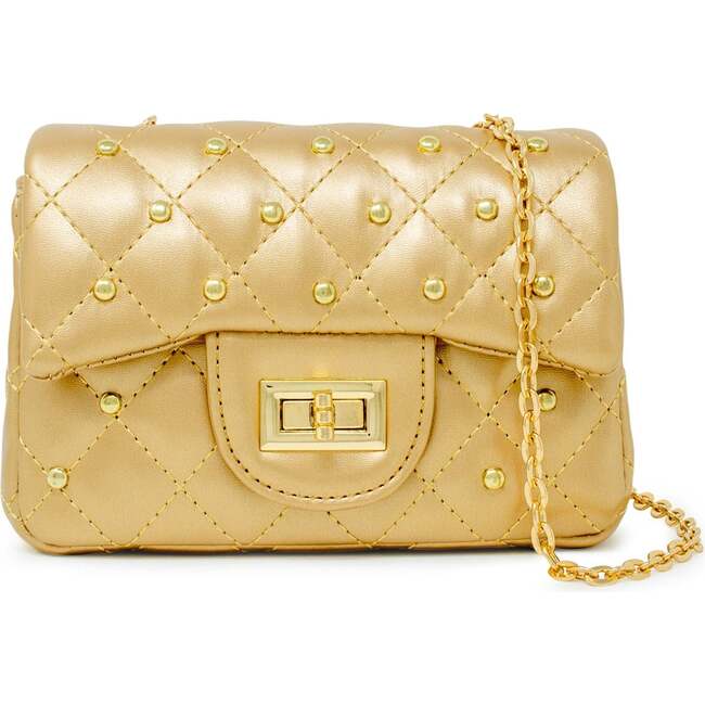 Classic Quilted Stud Handbag,  Gold
