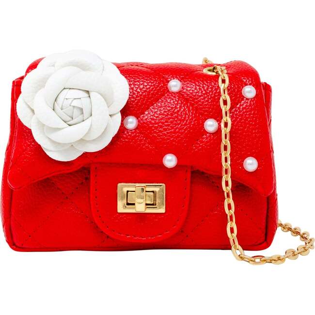 Classic Quilted Flower Pearl Handbag,  Red - Bags - 1