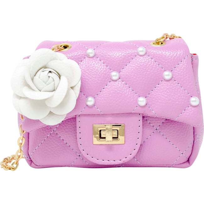 Classic Quilted Flower Pearl Handbag,  Purple