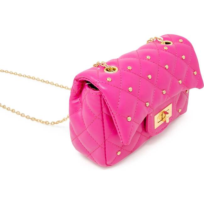 Classic Quilted Stud Handbag,  Hot Pink - Bags - 3
