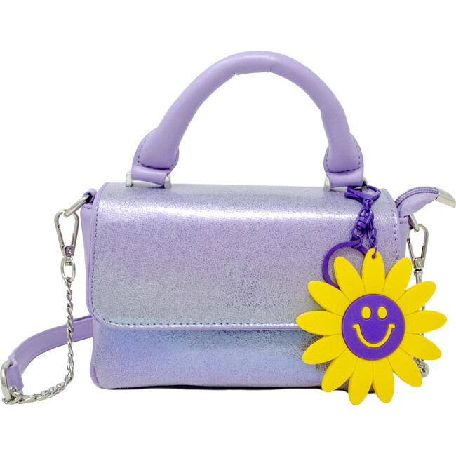 Shiny Baguette Handbag, Purple - Bags - 1