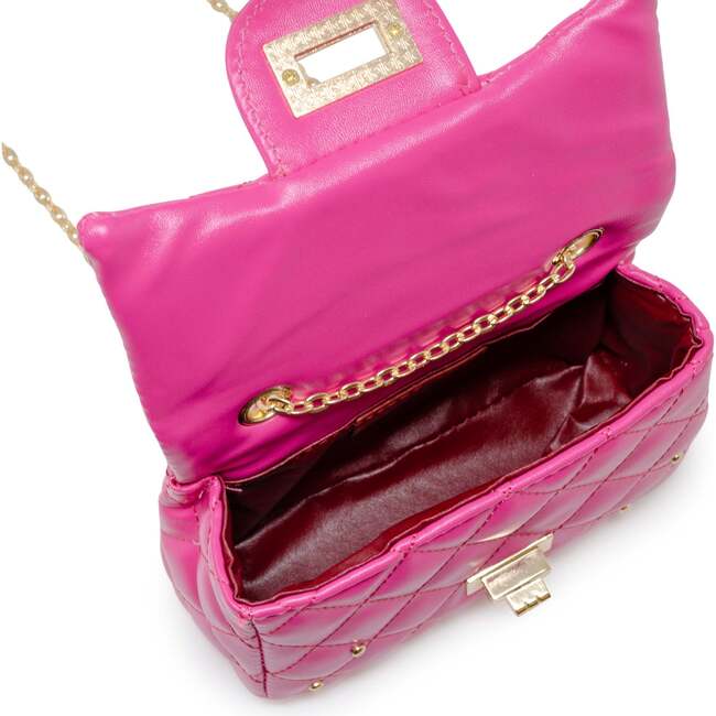 Classic Quilted Stud Handbag,  Hot Pink - Bags - 5