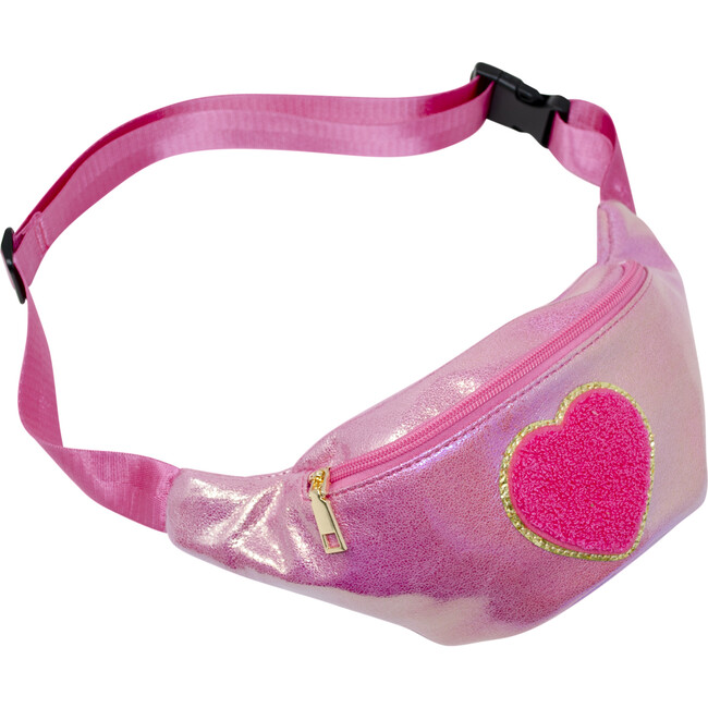 Shiny Heart Patch Sling Bag, Hot Pink