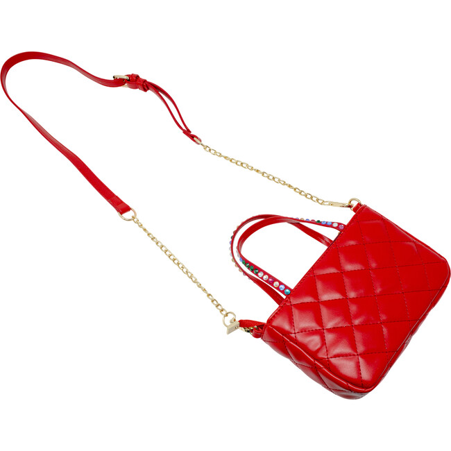Quilted Rhinestone Tote Bag, Red - Bags - 4
